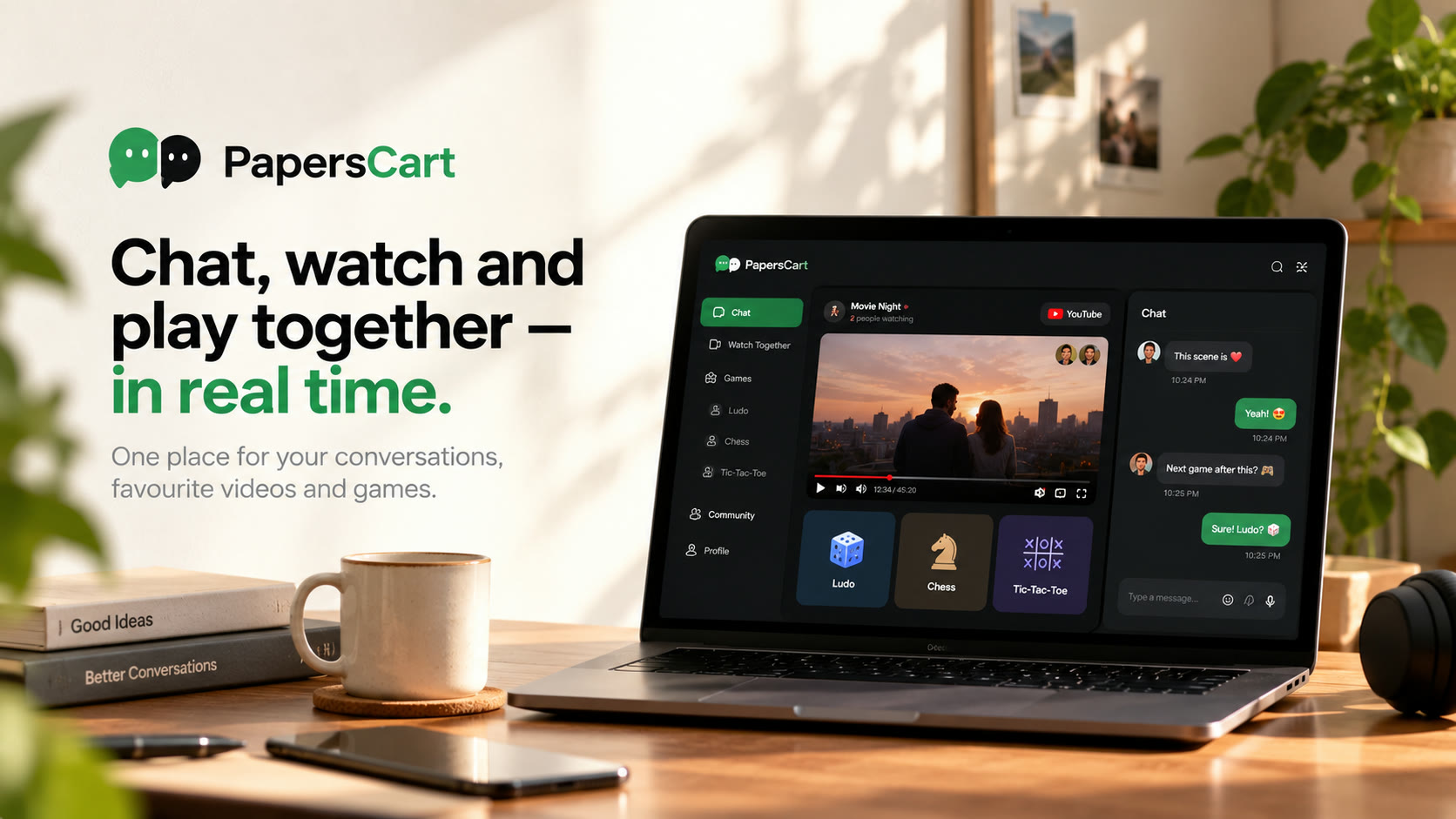 PapersCart: chat, watch and play together in real time